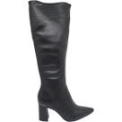 Bota Feminina Casual Dia a Dia Passeio Trabalho Festa Cano Longo em Couro Bico Fino Salto Bloco Médio Conforto Tanara T9564