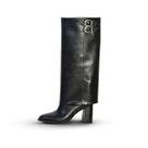 Bota Feminina Com Capa Cano Longo Salto Grosso Preto