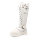 Bota Feminina Combat Cano Alto DREAM PAIRS com Cadarço Branca