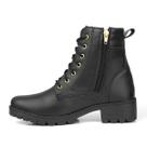 Bota Feminina Coturno Casual Militar Cano Curto Zíper Lateral Preta Elegante Moderna Confortável
