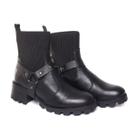 Bota Feminina Coturno Couro Solado Tratorada Detalhe Removivel Preta