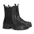 Bota Feminina Coturno de Couro Cano Alto Elástico Sola Tratorado Cor Preto