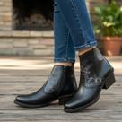 Bota Feminina Country Preta Couro Com Zíper Botina Estilo Vaquejada Rodeio Modelo 3536