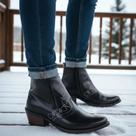 Bota Feminina Country Preta Couro Legítimo Com Zíper Estilo Rodeio Vaquejada Montaria 3536
