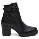 Bota Feminina Couro Casual Cano Médio Fivela Salto Tratorado