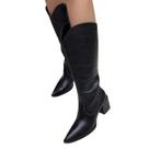 Bota Feminina Couro Legítimo Preta Cano Alto Salto Bloco Bota Feminina Couro Legítimo Preta Cano Alto Salto Bloco