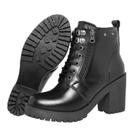 Bota Feminina de Couro Cano Médio com Zíper Lateral Salto Grosso Cor Preto