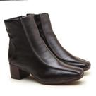 Bota Feminina Em Couro Bico Quadrado Luciana Café Salto Bloco 4.5cm