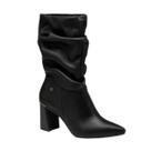 Bota Feminina Em Couro Slouchy Salto Tanara - Preto