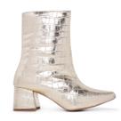 Bota Feminina Leruchel Bico Fino Croco Metalizada Ouro Light