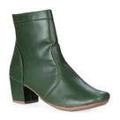 Bota Feminina Lisa Verde Salto Bloco Com Fechamento Ziper de Bico Quadrado Salto Grosso Moderna Basica Estilo Texana