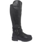 Bota Feminina Montaria Casual Dia a Dia Passeio com Fivela e Zíper Cano Longo Salto Baixo Bico Redondo Conforto Mooncity 72190