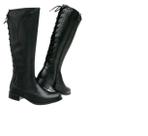 Bota Feminina Montaria Confort Salto Baixo Ajuste Cadarço Moderna