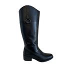 Bota Feminina Montaria Country Cano Longo Detalhes em Metal Blogueira Boho Couro