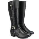 Bota Feminina Montaria Enfeite Fivela Salto Baixo Zíper