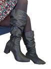 Bota Feminina Napa Preta Slouchy Casual Bico Fino Salto Alto Lirom