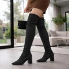 Bota Feminina Over The Knee com Ajuste Salto Bloco Bico Fino