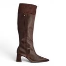 Bota Feminina Piccadilly 764031 Cano Alto com Salto, Recortes e Detalhe Camurça