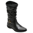 Bota Feminina Preta Rasteira Cano Médio em Couro 1711