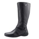Bota Feminina Rasteira Cano Alto em Couro Preta Moda Casual