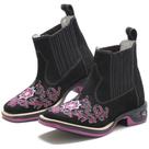 Bota Feminina RR Botas Texana Country em Couro Boradado Flor Bico Quadrado