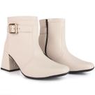 Bota Feminina Salto Bloco Grosso 7cm Cano Curto Zíper Moda Casual Inverno Elegante Antiderrapante