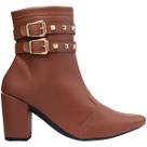 Bota Feminina Salto Grosso Bico Fino Ankle Boot Fivela Tachos Elegante Estilosa Confortável Via Angel 68.02