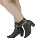 Bota Feminina Strass Com Ziper Bico Fino Calce Fácil Salto Alto Grosso
