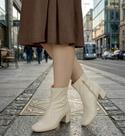 Bota Feminina Stretch Cano Médio Bico Quadrado Salto Grosso Cor:CarameloTamanho:35