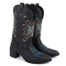 Bota Feminina Texana Bico Fino Couro Legítimo Bordada