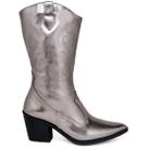 Bota Feminina Texana Western Country Cano Médio Metalizado Prata Velho