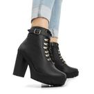 Bota Feminina Tratorada Cano Curto JCL STORE Coturno Salto 9cm Alto Tratorada Fivela Moderna