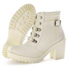 Bota Feminina Tratorada Cano Medio Off White
