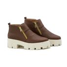 Bota Feminina Tratorada Couro Zíper Cano Baixo Moda Casual