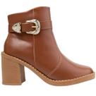 Bota Feminina Via Angel Salto alto Ankle Boot Enfeite Fivela Bico Quadrado Moderna Estilosa 8003.