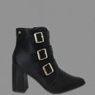 Bota Feminina VIA UNO Bico Fino com 3 Fivelas Cano Curto Salto Elegante Fashion
