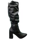 Bota Feminina Via Uno Preta Cano Longo Fashion Salto Bloco Alto