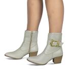Bota Feminina Western Couro Legítimo Off-White Salto Bloco 8808