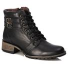 Bota Feminino Preto De Couro Fechamento Cadarço Salto Baixo Bota Feminino Preto De Couro Fechamento Cadarço Salto Baixo