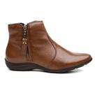 Bota Flat em Couro Feminino Rasteira Básico Zíper Resistente Confortável