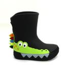 Bota Galocha Infantil Masculina Plugt Menino Crocodilo Preta Impermeável e Antiderrapante