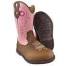 Bota Infantil Couro Bovino Bico Redondo Com Zíper Caminhos da Roça Caramelo E Rosa - Ref.K126