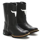 Bota Infantil Feminina RR Botas Texana Country em Couro Liso Detalhe Boi Bico Quadrado