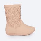 Bota Infantil Menina Pampili Jujuba Cano Médio Bege/Strass