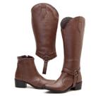 Bota Iris Texana 2 em 1 Cano Alto e Baixo Couro Chocolate