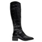 Bota Lança Perfume Montaria Feminina Preta Couro Croco