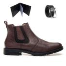 Bota Masculina Chelsea Casual Couro Legitimo Macio Sola de Borracha Com Carteira e Cinto 3001F Café