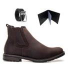 Bota Masculina Chelsea Couro Legitimo Macio Casual Sola de Borracha Com Carteira e Cinto 5010 Brown
