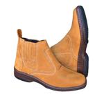 Bota Masculina em Couro Nobuck Botina Botinha Cor Amarelo Castor Solado Borracha Costurada