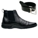 Bota Masculina Resistente Cano Médio Macia Solado Costurado + Cinto